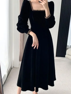 Robe en velours pour femme, manches longues, col carré, élégante, moulante, patchwork, robe de soirée tendance Y6744