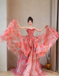 Elegant Strapless Tulle Print Floral Wedding Dress,Formal Prom Evening Dress Y8540