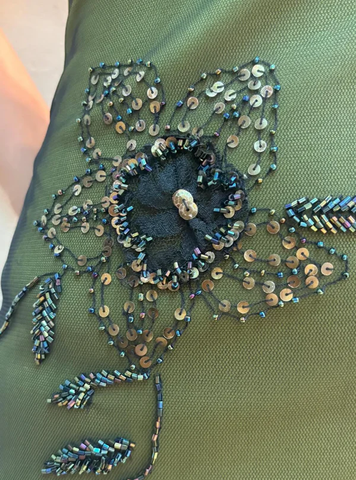 Vintage Halter Satin Beaded Mermaid Evening Dress Sexy Backless Green Prom Dress Y8228