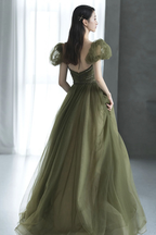 Vestido largo de tul verde para baile de graduación, vestido de noche verde Y623