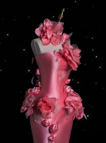 Pretty Pink Satin 3D Flowers Mermaid Prom Dress Long Evening Dress Y8339