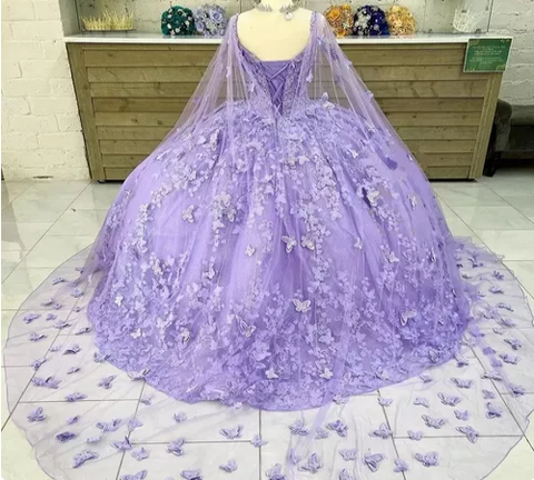 Vestido de baile de lavanda de lujo con mariposas, vestido para quinceañera Y6755