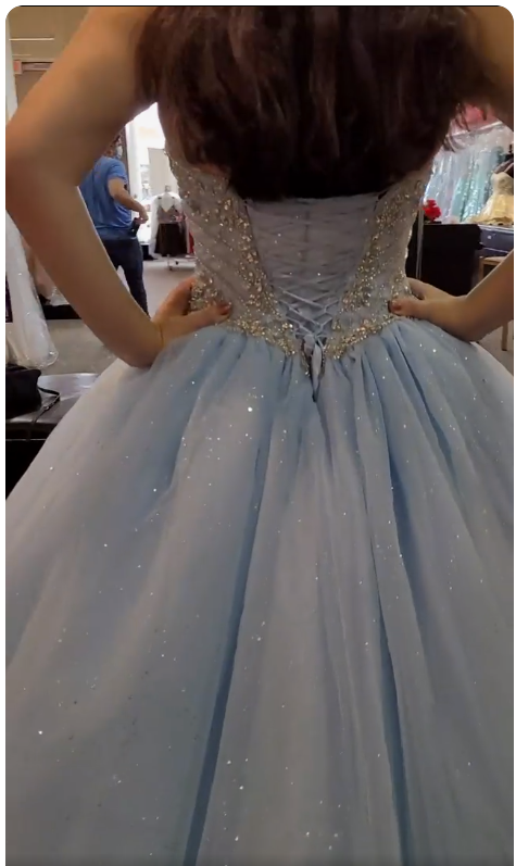 Vestido de baile con corsé azul claro brillante y cuentas, vestido de baile azul claro para niña con cuentas Y774