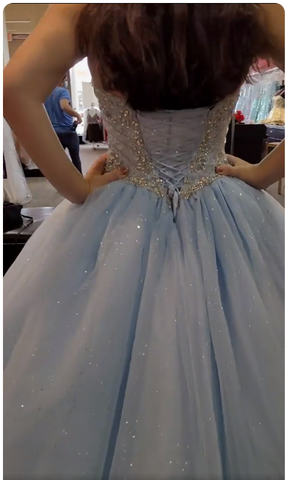 Robe de bal bleu clair à corset pailleté et perles, Robe de bal bleu clair pour petite fille, perles Y774