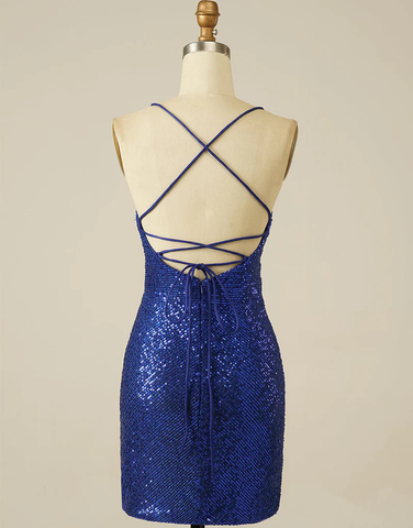 Robe de bal bleu roi fourreau à sequins et lacets Y2844