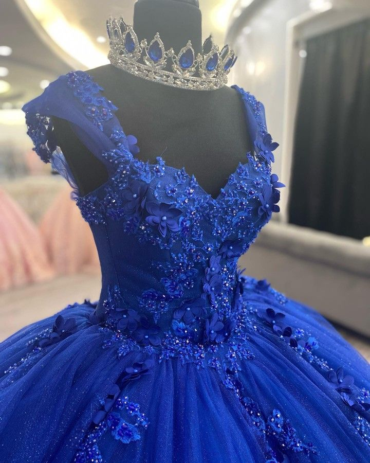 Vestido de baile de tul con apliques azul real, vestido para quinceañera, vestido de princesa, Y2478