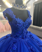 Vestido de baile de tul con apliques azul real, vestido para quinceañera, vestido de princesa, Y2478