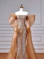 Luxury Off The Shoulder Tulle Beaded Prom Dress Long Mermaid Evening Dress Y8610