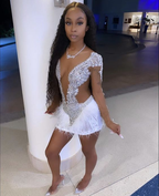 Vestido ajustado sexy con cuentas para el 21 cumpleaños, minivestido para fiesta de bienvenida Y780
