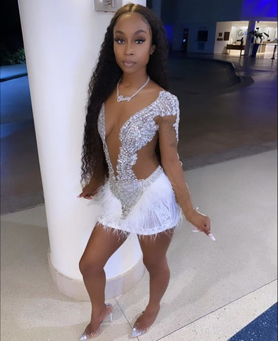 Robe moulante sexy à perles pour un 21e anniversaire, mini-robe de bal de promo Y780