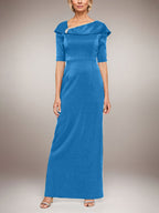 Robe longue fourreau scintillante avec revers à poignets et manches coudes 