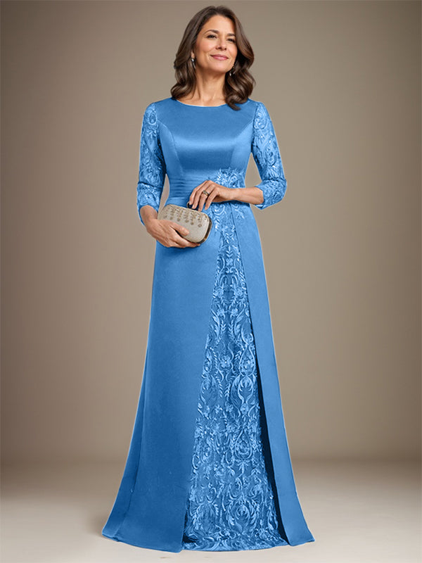 Vestido de novia de corte A, escote redondo, largo hasta el suelo, de satén de encaje, con apliques, para la madre de la novia. 