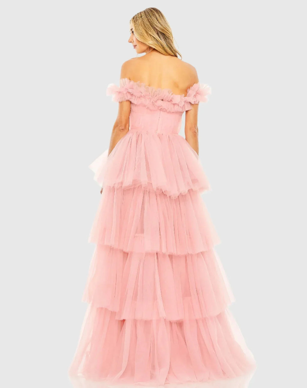 Vestido de graduación de tul con hombros descubiertos y corte asimétrico SYP179
