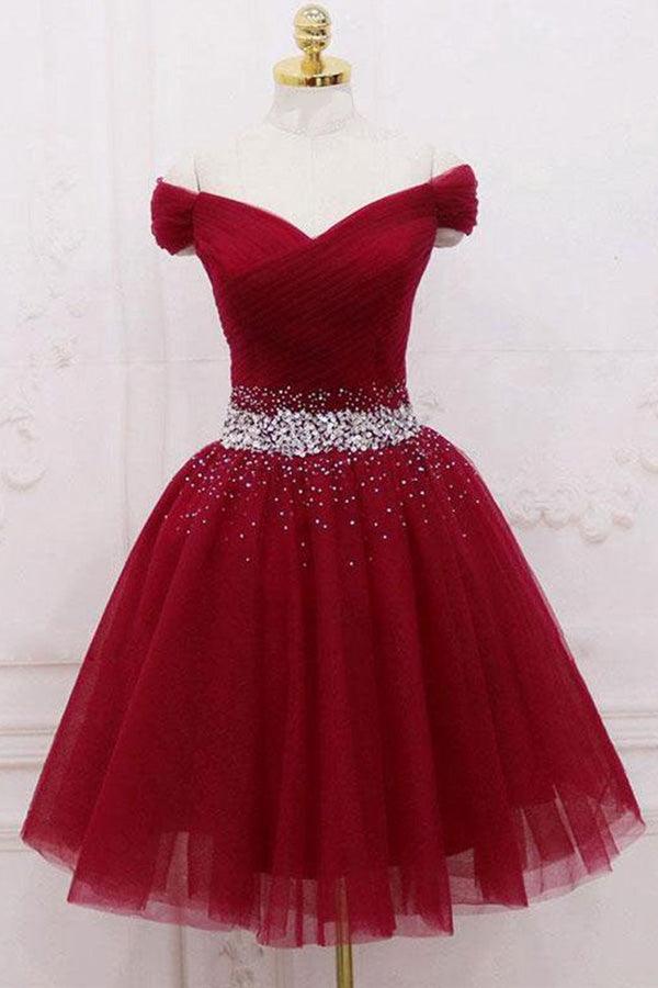 Off The Shoulder Black Homecoming Dress Tulle Short Prom Dress PD468