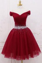 Off The Shoulder Black Homecoming Dress Tulle Short Prom Dress PD468