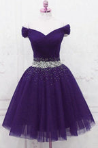 Off The Shoulder Black Homecoming Dress Tulle Short Prom Dress PD468