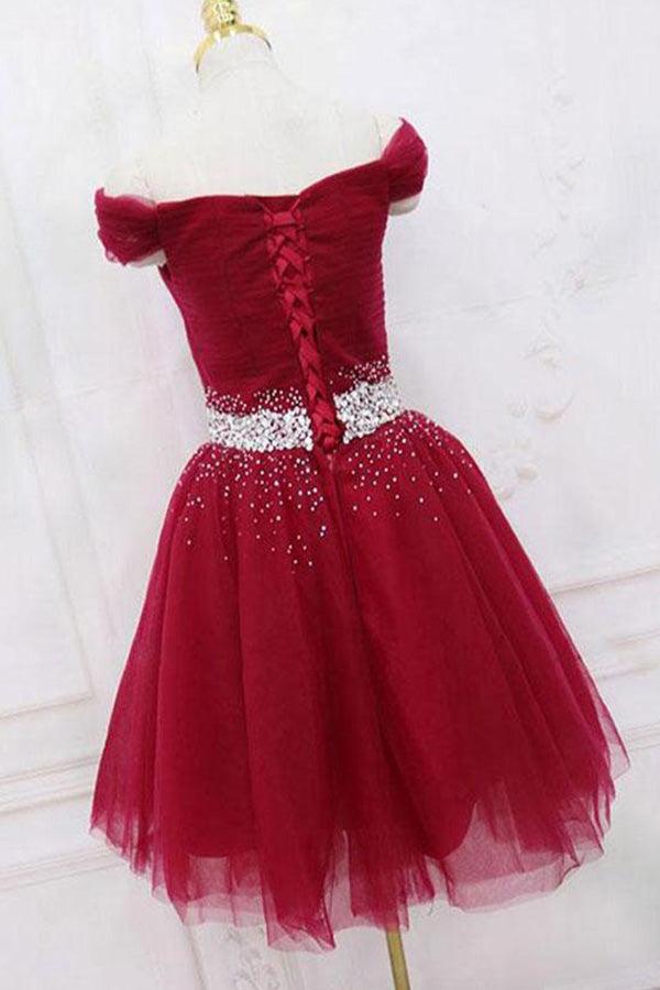 Off The Shoulder Black Homecoming Dress Tulle Short Prom Dress PD468