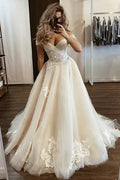 Robe de mariée champagne clair à épaules dénudées, modèle WD713