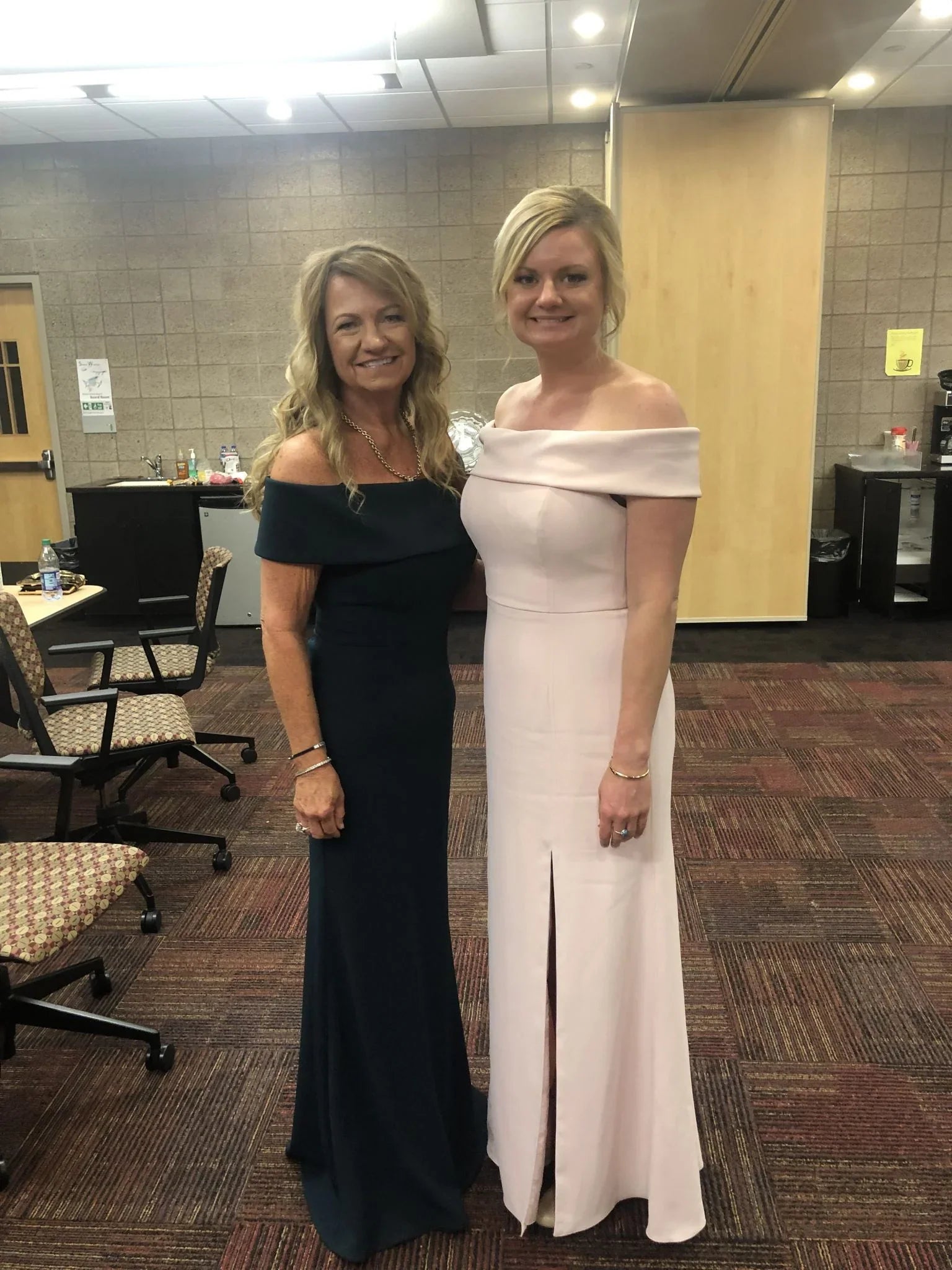 Off the Shoulder Pink Bridesmaid Dress with Slit VMB75