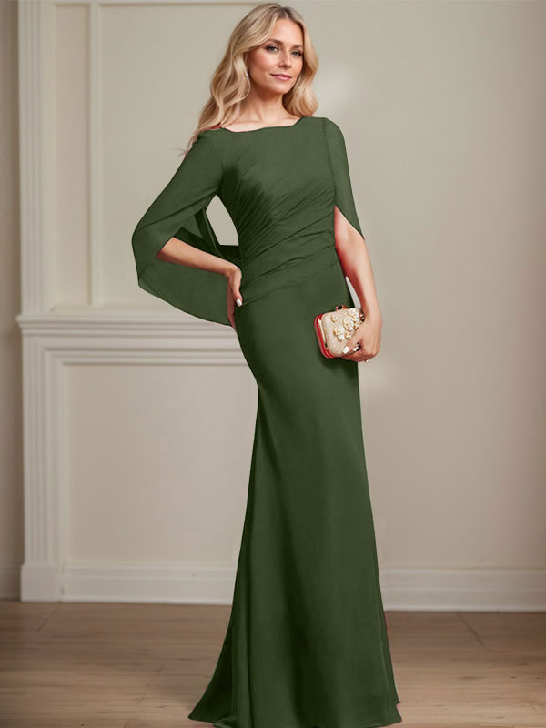 Vestido de chifón hasta el suelo, corte sirena/trompeta, para la madre de la novia, con pliegues 