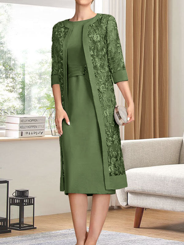 Vestido de gasa corte recto/columna hasta la rodilla para la madre de la novia con lentejuelas plisadas