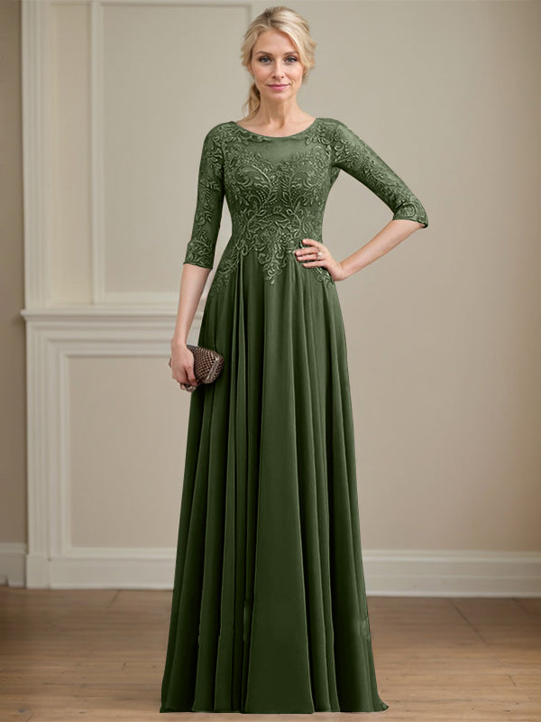 Vestido de novia de corte A, escote redondo, ilusión, largo hasta el suelo, de encaje y gasa con lentejuelas. 