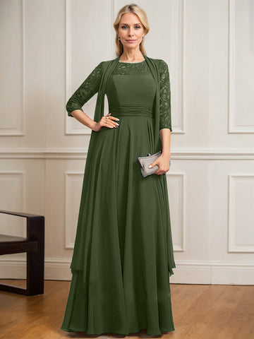 Vestido de novia de corte A, escote redondo ilusión, largo hasta el suelo, de gasa de encaje con pliegues. 