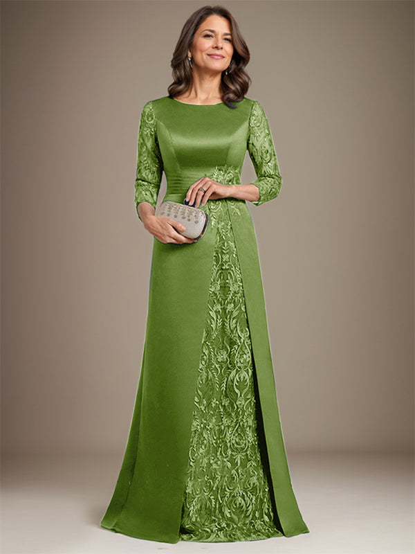 Vestido de novia de corte A, escote redondo, largo hasta el suelo, de satén de encaje, con apliques, para la madre de la novia. 