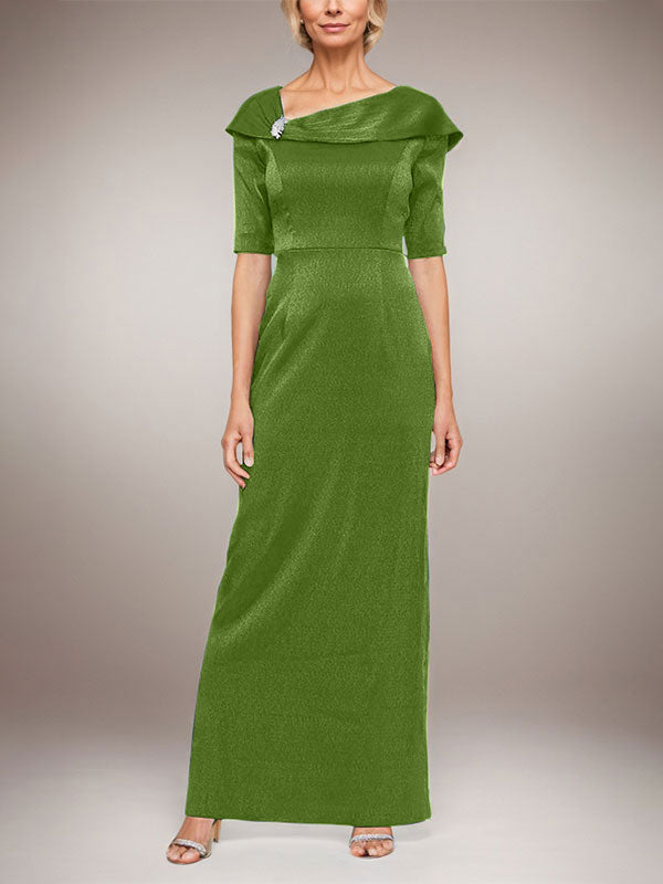 Robe longue fourreau scintillante avec revers à poignets et manches coudes 