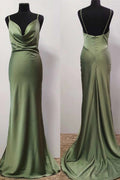 Vestido largo de fiesta Trump verde oliva con cuello drapeado SYP107