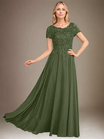 A-Line Scoop Floor-Length Chiffon Mother of the Bride Dress With Applique & Sequins