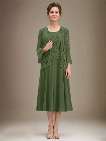 Vestido de novia de corte línea A, escote redondo, largo hasta la rodilla, de encaje y gasa con lentejuelas. 