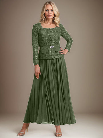 Vestido de gasa corte A, largo hasta el tobillo, para la madre de la novia, con pliegues. 