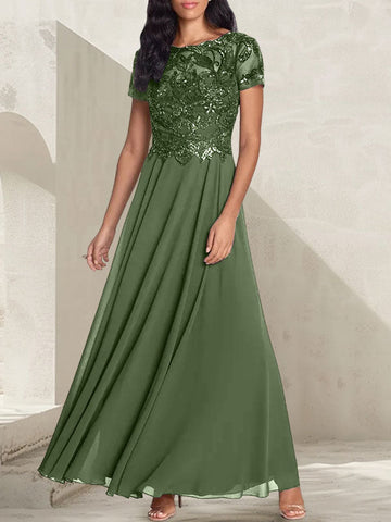 Charcoal Grey A-Line Scoop Long Mother of the Bride Dress With Beadings