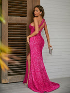 Vestido formal de primavera con un solo hombro y cola de cepillo SYP20
