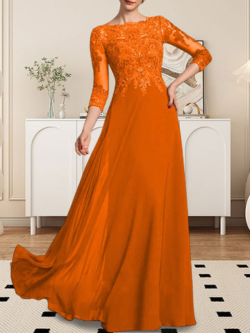 A-line Scoop Floor-Length Lace Chiffon Mother of the Bride Dress With Sequins