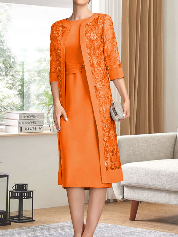 Vestido de gasa corte recto/columna hasta la rodilla para la madre de la novia con lentejuelas plisadas