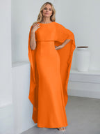 Robe fourreau longue en mousseline de soie pour la mère de la mariée, ornée de volants cascade, avec décolleté arrondi. 