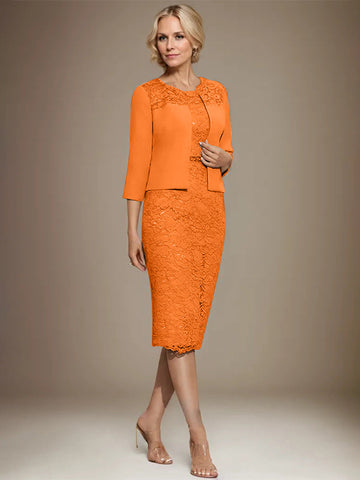 Robe fourreau/colonne en mousseline de soie et dentelle, longueur genou, ornée de perles, pour la mère de la mariée 