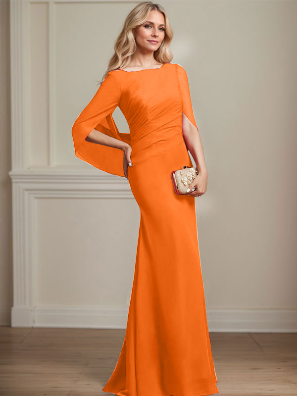 Vestido de chifón hasta el suelo, corte sirena/trompeta, para la madre de la novia, con pliegues 
