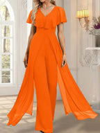Combinaison-pantalon robe de soirée longue en mousseline à col en V