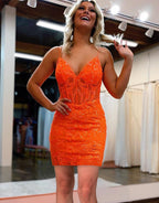 Sparkly Sheath Spaghetti Straps Sequins Corset Homecoming Dress