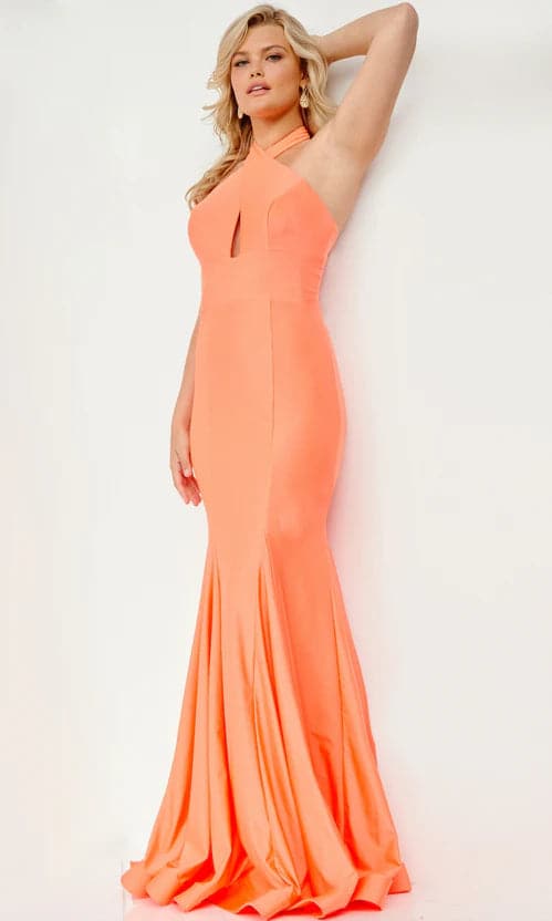 Vestido de fiesta naranja de cuello alto SYP74