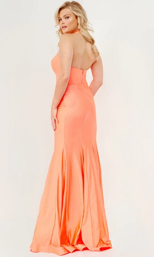 Vestido de fiesta naranja de cuello alto SYP74