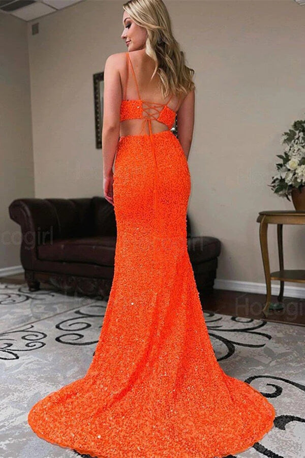 Vestido largo de fiesta de dos piezas con lentejuelas, estilo sirena y escote en V.