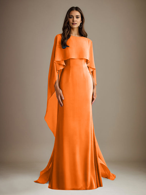Vestido de gasa de corte recto/columna, escote barco y largo hasta el suelo, para la madre de la novia, con volantes en cascada. 