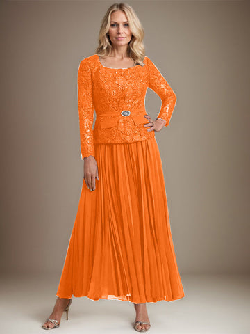 Vestido de gasa corte A, largo hasta el tobillo, para la madre de la novia, con pliegues. 