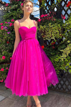 Vestidos de fiesta de organza corte A, escote corazón, plisados, hasta la rodilla