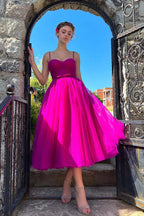 Vestidos de fiesta de organza corte A, escote corazón, plisados, hasta la rodilla