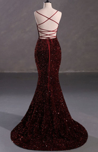 Robe de soirée bordeaux moulante à paillettes et dos nu Y4164